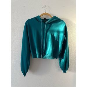 Wild Fable teal puff sleeve cropped hoodie